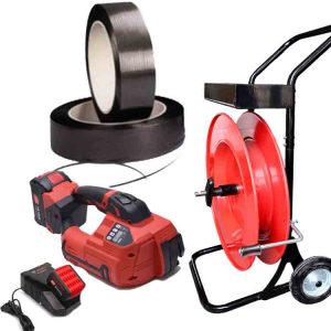 Komplet alata za vezivanje od polypropilena TITAN 10-16mm PET/PP uklj. Baterija i punjač + PP remen 12mm - kolica za vezivanje